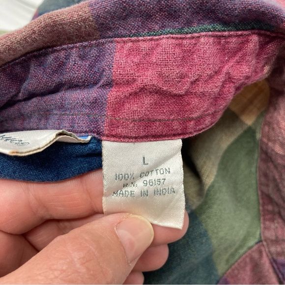 Blue Spruce Womens Shirt SZ L 100% Cotton Button Up Multicolored Plaid VIntage - Picture 9 of 10